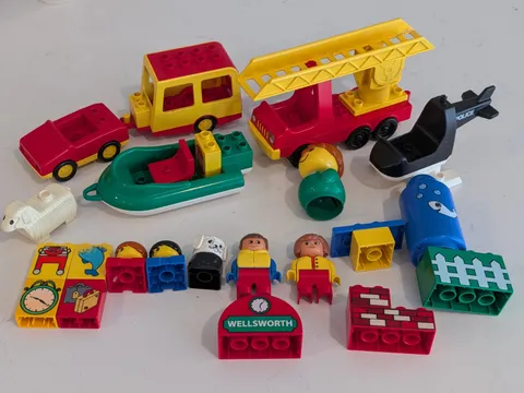 Vintage Duplo Lot Boat Camper Firetruck Helicopter Vintage Minifigures 