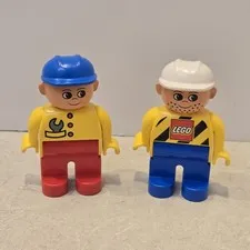 2 LEGO Duplo Minifig 2" Male Boys Mechanic Construction Worker 4555