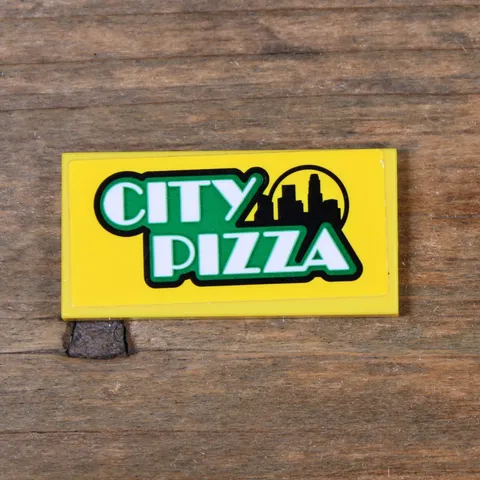 LEGO City Yellow Tile 2 x 4 'CITY PIZZA' and Skyline Pattern 87079pb0397
