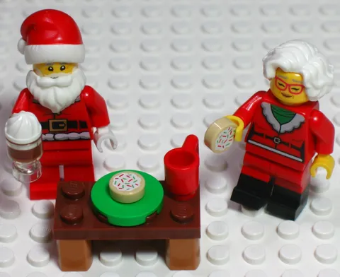 LEGO® Christmas Holiday Santa & Mrs. Claus with Snack Table Minifigure Scene #1