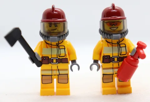2)Bright Orange Fireman Lot 4208 4428 4427 4209 Fire Man Fighter LEGO Minifigure