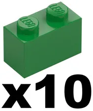 Lego New Part 3004 - Qty 10 - BRICK Green 1 x 2 Stud Pieces D939
