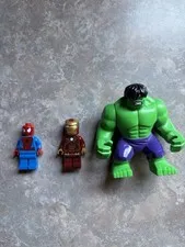 LEGO Marvel Minifigure Lot Hulk Bigfig 2014, Iron Man 2012 Mark 7 & Spider-Man