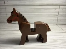 Vintage LEGO Brown Horse Black Eyes Red Bridle Black Mane Animal Figure Piece