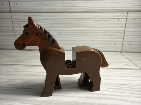 Vintage LEGO Brown Horse Black Eyes Red Bridle Black Mane Animal Figure Piece