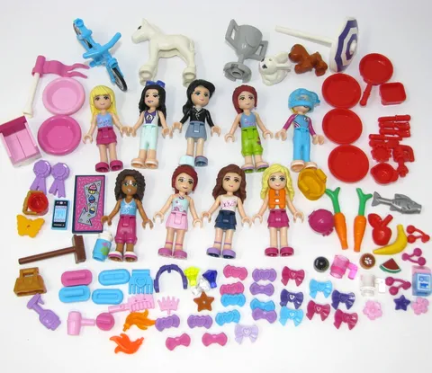 Lego Friends 9 Minifigures Lot Animals Bicycle Accessories Pony Foal Food Dishes