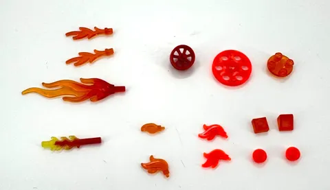 LEGO Orange Trans Replacement Parts 15 Pieces Flames Wave Red Wheel + More