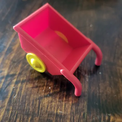 Lego Duplo Wheel Barrow Cart Red with 2 Yellow Wheels
