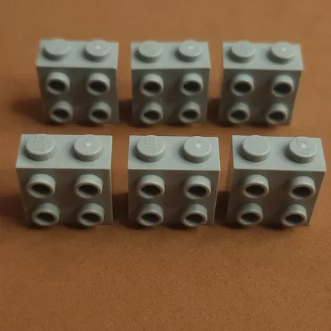 LEGO 22885 Brick Modified 1 x 2 Studs on Side Light Bluish Gray Qty 6 Genuine