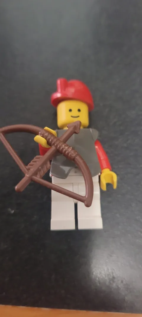LEGO Minifigure Red Cap/Helmet Gray Torso White Legs Bow & Arrow Accessory