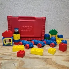 Lego Storage Vintage Case Plastic Red Box 1984 Briefcase & 1970's Police Duplo