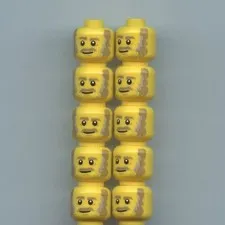 LEGO x10 Yellow Minifigure, Head Dark Tan Eyebrows, Moustache, Stubble Sidburns