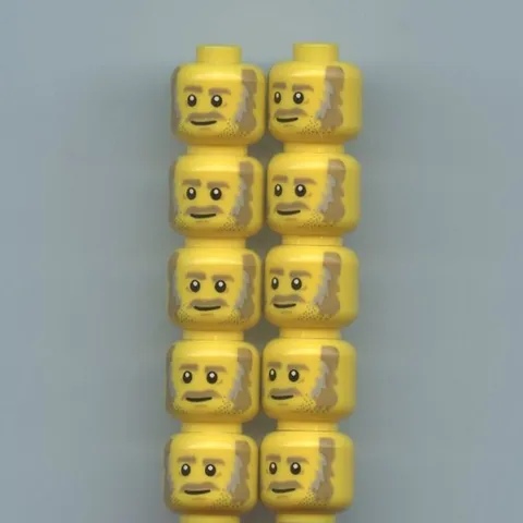 LEGO x10 Yellow Minifigure, Head Dark Tan Eyebrows, Moustache, Stubble Sidburns