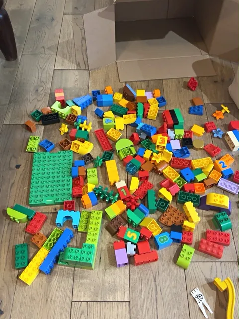 LEGO DUPLO Bulk Lot Multicolor Bricks Pieces Parts w/Vehicles & Figures 2+