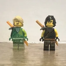 LEGO Ninja Minifigure Lot of 2 w/ Swords Green & Black Figures