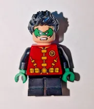 LEGO Robin Minifigure Red Tunic Green Mask and Hands Black Legs DC No Cape