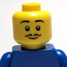 Lego - Minifigure Head - Smile, Curly Thin Brown Moustache