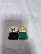 Vintage Lego Interlego Duplo Black White Dog Blonde Girl Green Dress 1977 RARE