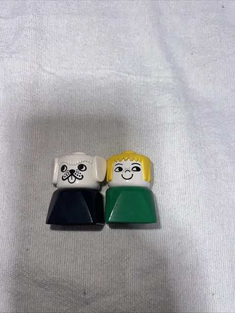 Vintage Lego Interlego Duplo Black White Dog Blonde Girl Green Dress 1977 RARE
