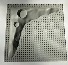 Vintage 1980s LEGO Base Plate – Lunar Space Crater Moon Raised, Old Gray – 3947a
