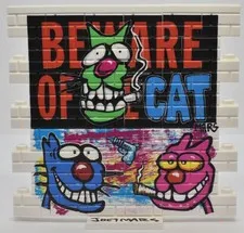 JOEY MARS Beware of Cat Art Wall On Official LEGO Parts Custom Printed
