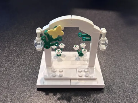LEGO MOC City Bride & Groom Wedding Arch Stand Cake Topper Flowers Lamps