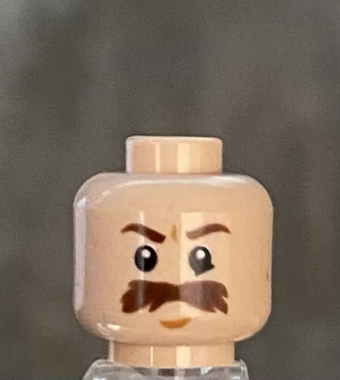 LEGO Light Flesh Nougat Head, Serious Look, Brown Bushes Mustache, Frown Lines