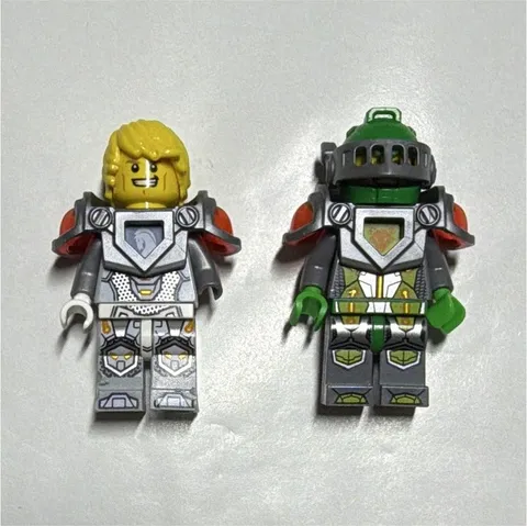 LEGO Minifigure Lot of 2 Silver Armor Nexo Knights w/ Shoulder Pads Helmet Hair