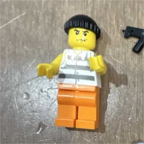 LEGO Prisoner Minifigure w/ Black Beanie, Handcuffs & Black shotgun