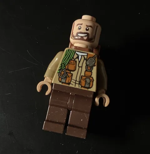 LEGO Bearded Male Minifigure w/ Backpack, Tan Shirt & Brown Legs