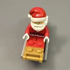 LEGO Santa Claus Minifigure w/ Red Sleigh Christmas Plastic Figure