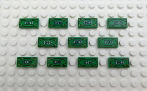 Lego 1x2 $100 Dollar Bill Money Green Tile / Currency Bank Note / 10 Pieces