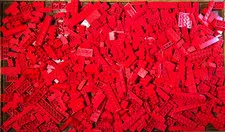 Bulk Lego 2 lb. 1 oz,  basic building bricks and small flats/plates - all RED