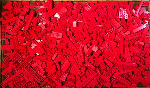 Bulk Lego 2 lb. 1 oz,  basic building bricks and small flats/plates - all RED