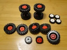 LEGO Vintage Wheels Tires Rims Metal Pins Black Red White Gray Part Lot
