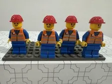 LEGO Train Railroad Worker Minifigure Lot x4 Construction Crew City Figures OEM