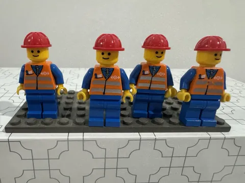 LEGO Train Railroad Worker Minifigure Lot x4 Construction Crew City Figures OEM