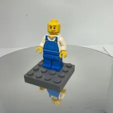 LEGO Minifigure Blue Overalls Worker with Baseplate