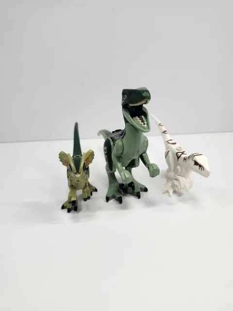 LEGO Jurassic World Dinosaur Figure Lot of 3 Velociraptors Dilophosaurus Genuine
