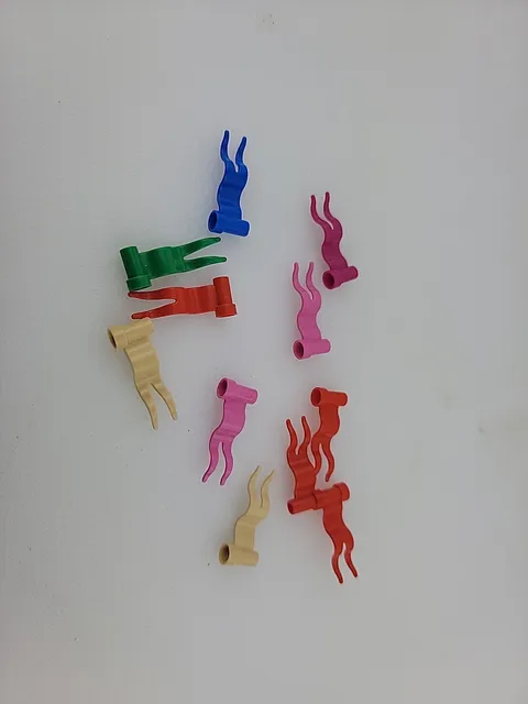 Lot Of 11 LEGO Parts - Mix Color  Flag 4 x 1 Wave Pink, Red , Green , Blue 