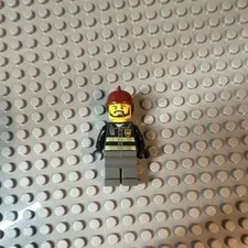 LEGO Construction Worker Minifigure Brown Hard Hat Black Torso Gray Legs