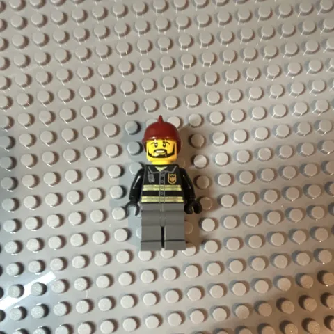 LEGO Construction Worker Minifigure Brown Hard Hat Black Torso Gray Legs