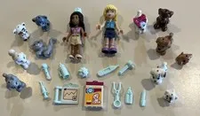 LEGO Friends Vet 2 Minifigure & Dogs / Cats Animal Lot With Pet Care Accessories
