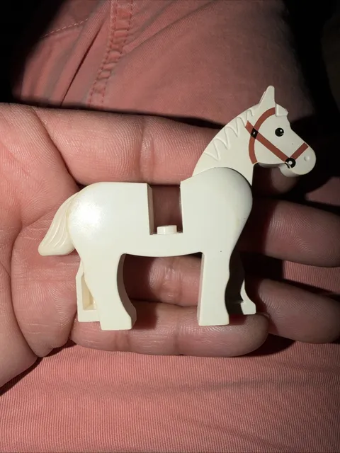 Lego Animal WHITE HORSE Black Eyes with BROWN Bridle Patter