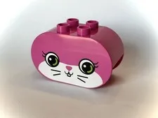 Lego Duplo Printed Brick 2x2 2" Oval Girl Cat Face pink