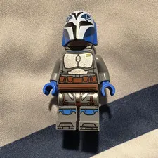 LEGO Minifigure Blue & Gray Armored Figure Plastic Character w/ Helmet & Jetpack