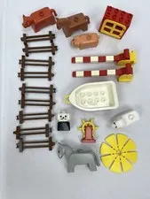 Lego Duplo Set Lot Train Crossing Gate Animals Boat Fence Vintage Cow Horse Pig