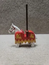 Lego 1980s Castle White Horse w/ Red Horse Barding Yellow Lions 6081 / 6060 (b)