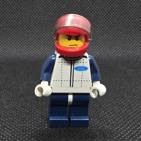 LEGO Ford Racing Driver Minifigure Red Helmet Blue White Outfit