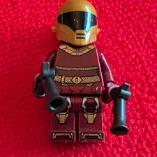 LEGO Minifigure Dark Red Armor Outfit w/ Tan Helmet & 2 Black Blasters